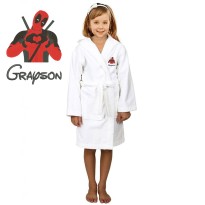 Red Mask Cartoon Design & Custom Name Embroidery on Kids Hooded Bathrobe